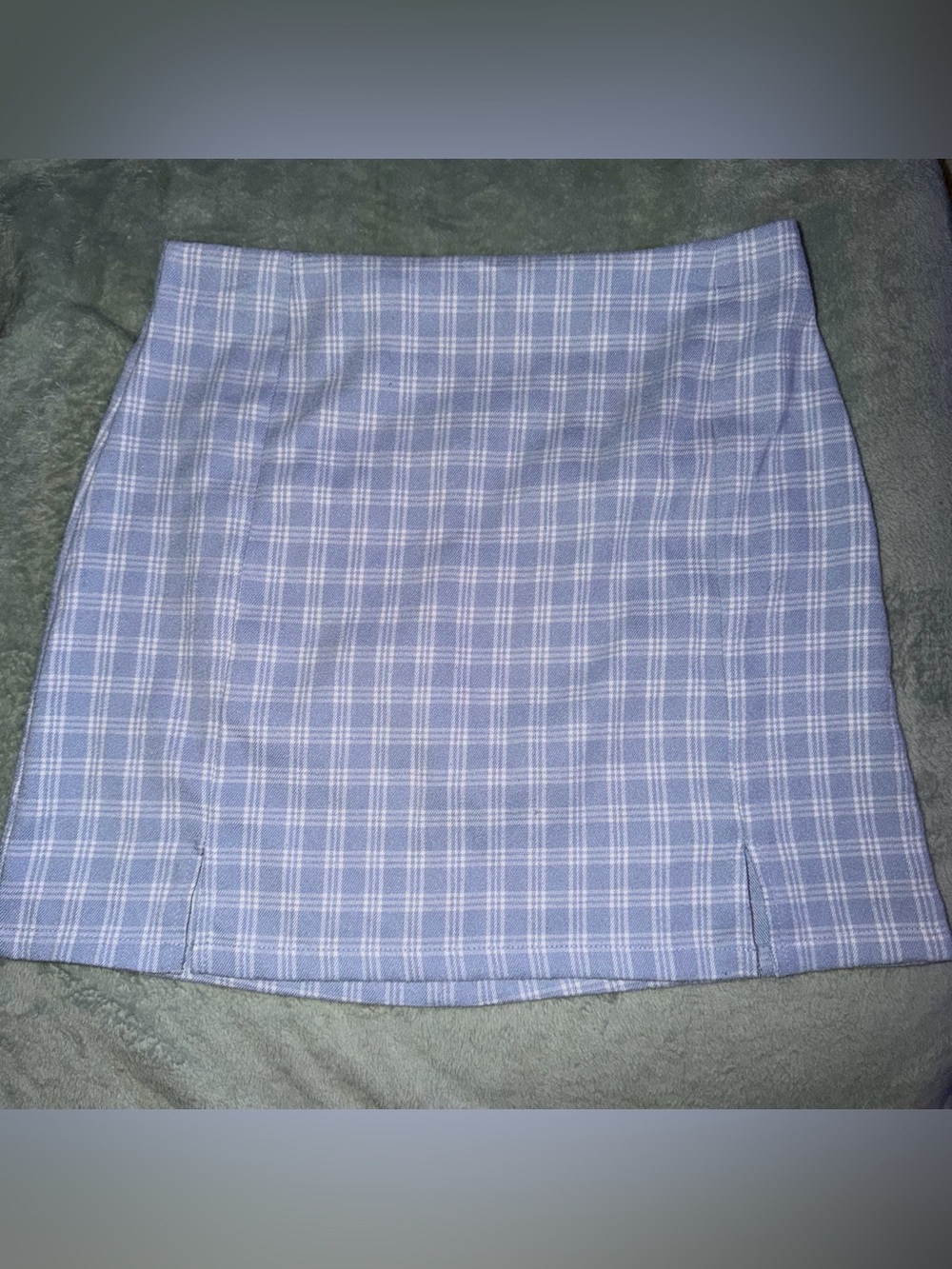 blue plaid mini skirt with slits